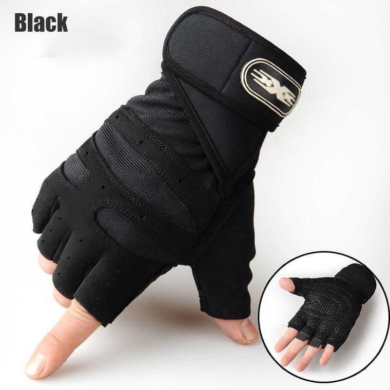 1 Pair Black Gym Gloves with Wrist Support